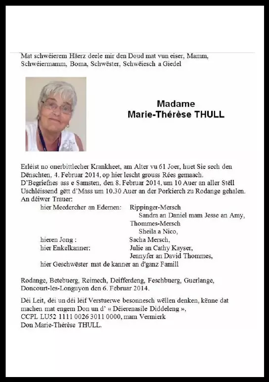 Traueranzeige für Marie-Thérèse Thull