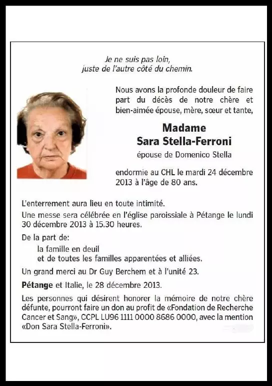 Traueranzeige für Sara Stella-Ferroni