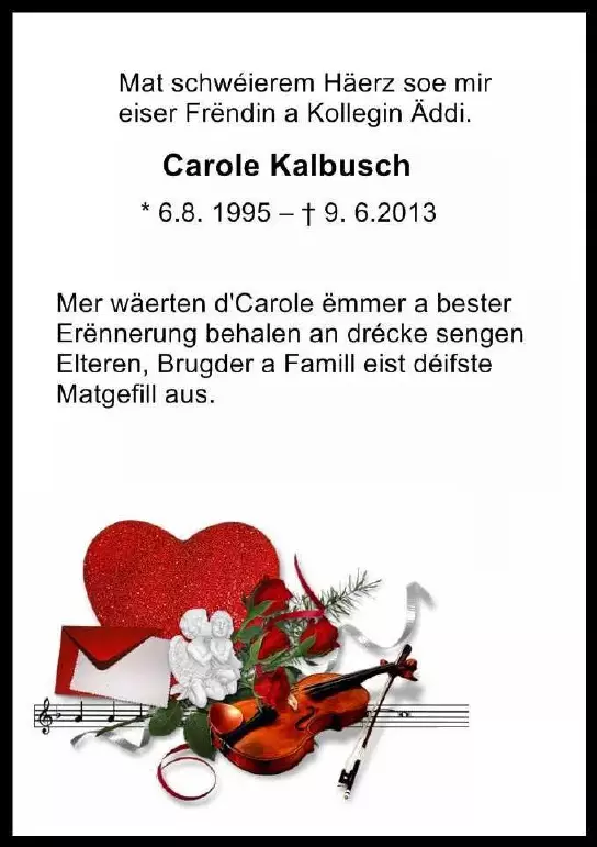 Traueranzeige für Carole Kalbusch