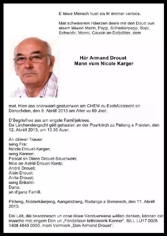 Traueranzeige für Armand Drouet