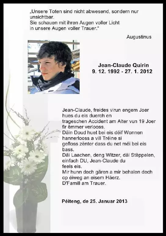 Traueranzeige für Jean-Claude Quirin