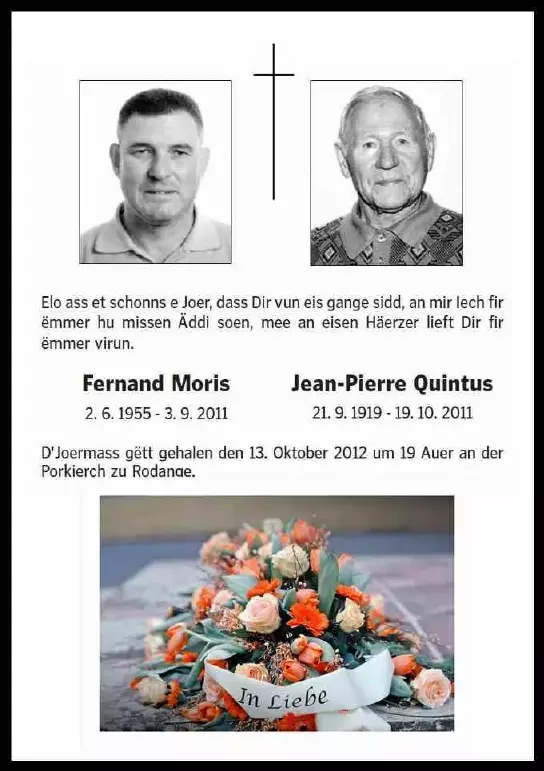 Traueranzeige für Fernand Moris Jean-Pierre Quintus