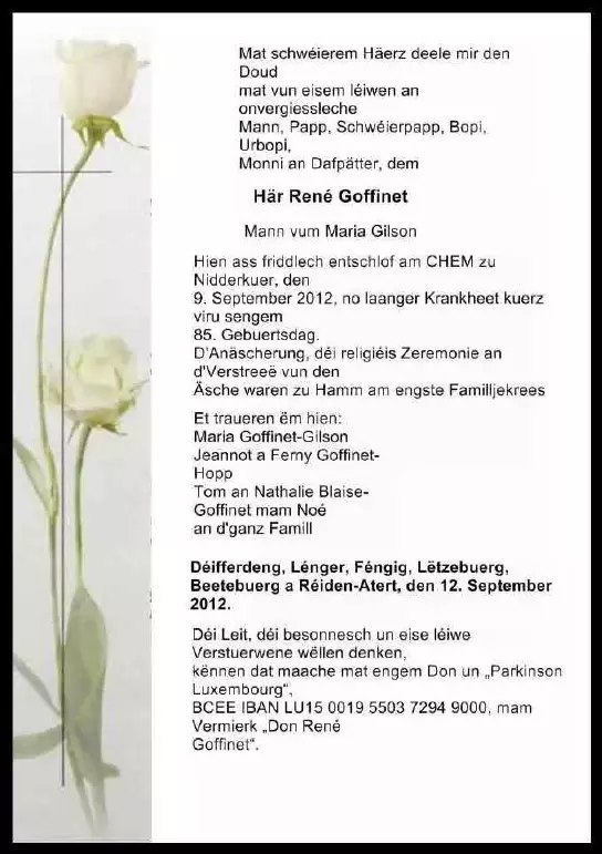 Traueranzeige für René Goffinet