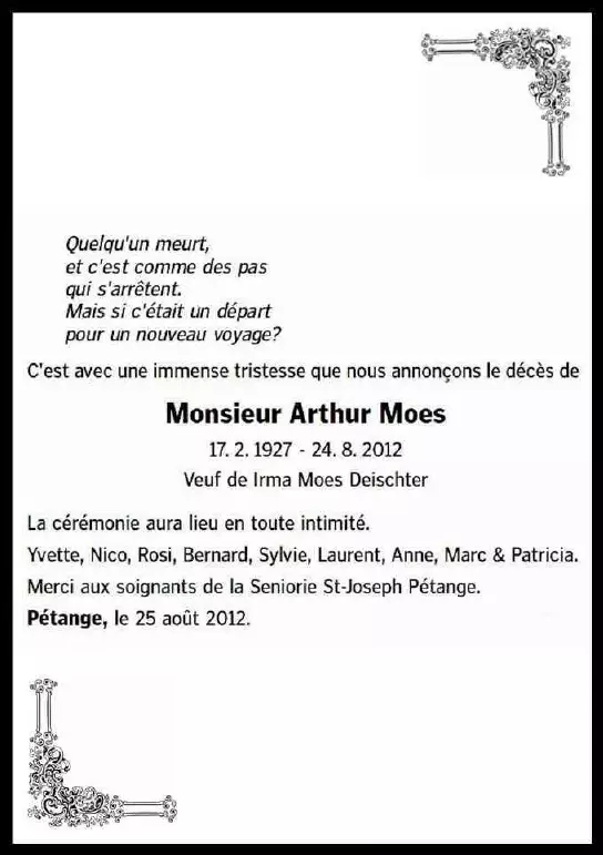 Traueranzeige für Arthur Moes