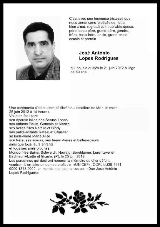 Traueranzeige für José António Lopes Rodrigues