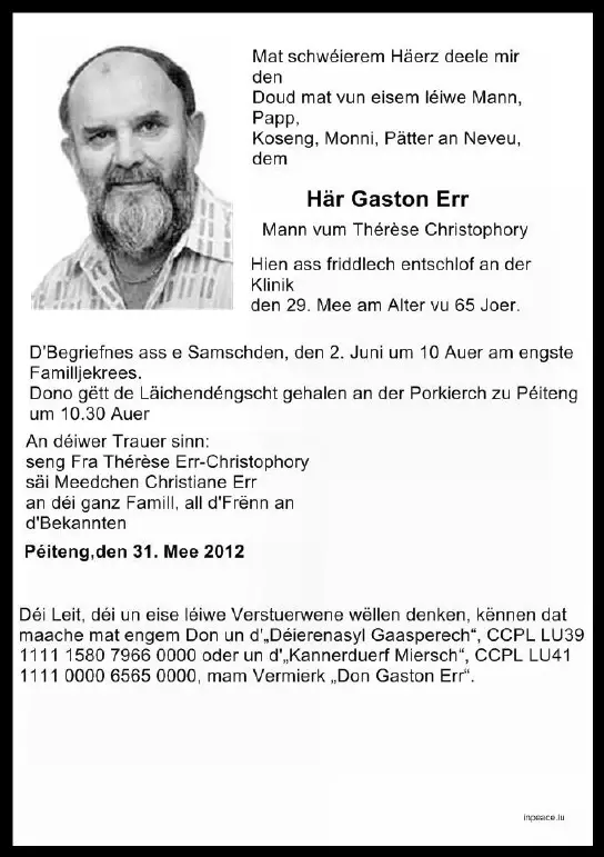 Traueranzeige für Gaston Err