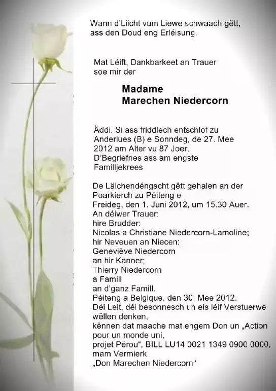 Traueranzeige für Marechen Niedercorn