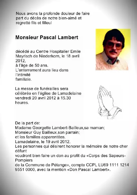 Traueranzeige für Pascal Lambert