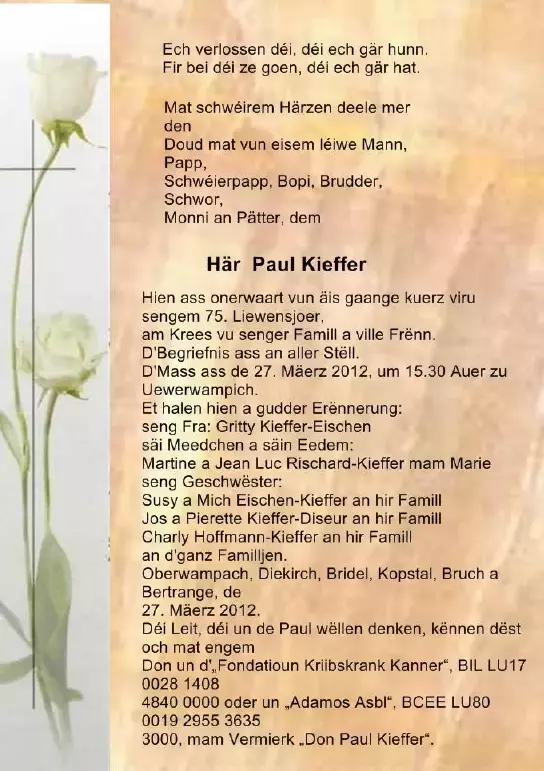 Traueranzeige für Paul Kieffer