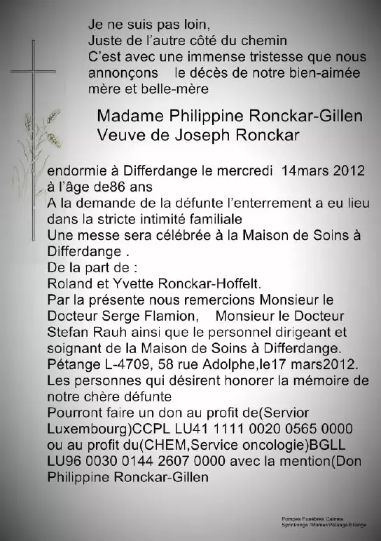 Traueranzeige für Gillen Philippine