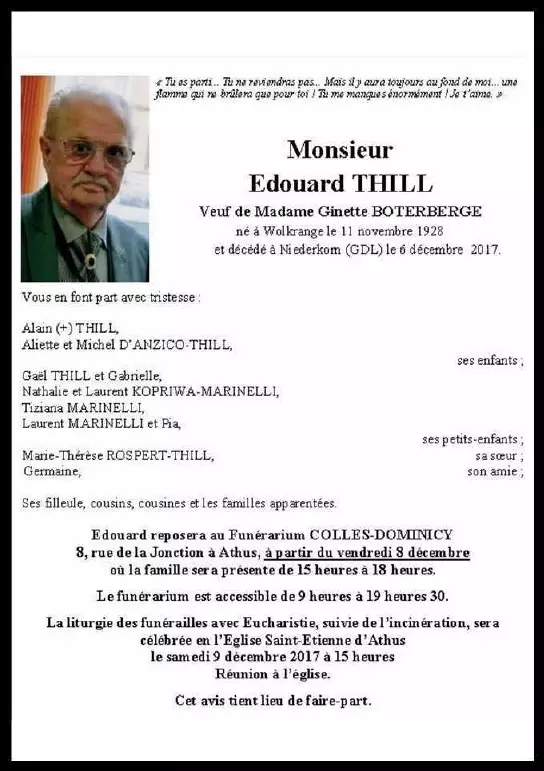 Traueranzeige für Edouard THILL