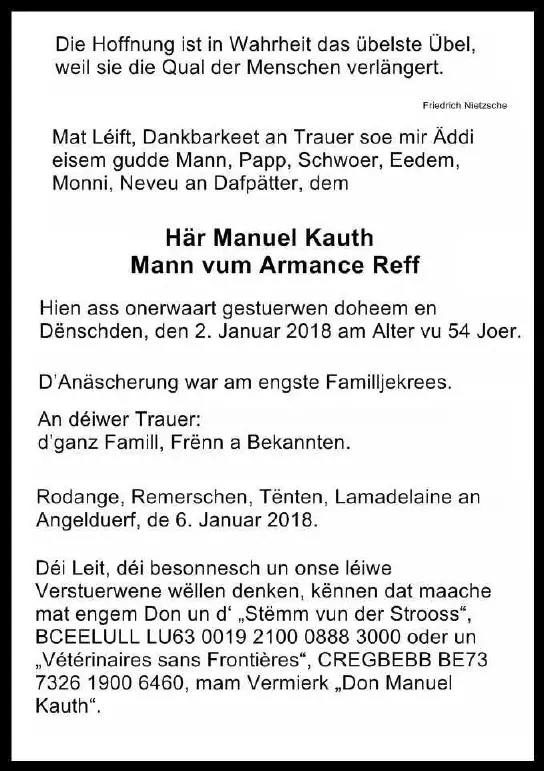 Traueranzeige für Manuel Kauth