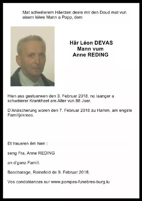 Traueranzeige für Léon DEVAS