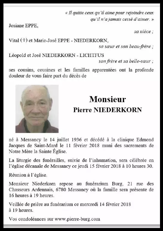 Traueranzeige für Pierre NIEDERKORN
