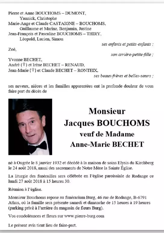 Traueranzeige für Jacques BOUCHOMS