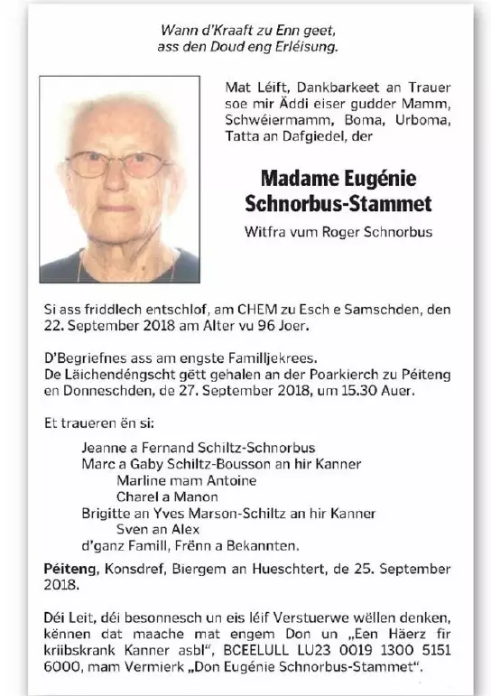 Traueranzeige für Eugénie Schnorbus Stammet