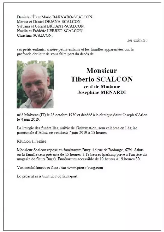 Traueranzeige für Tiberio SCALCON