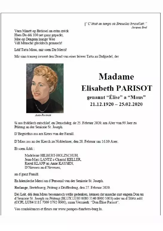 Traueranzeige für Elisabeth PARISOT