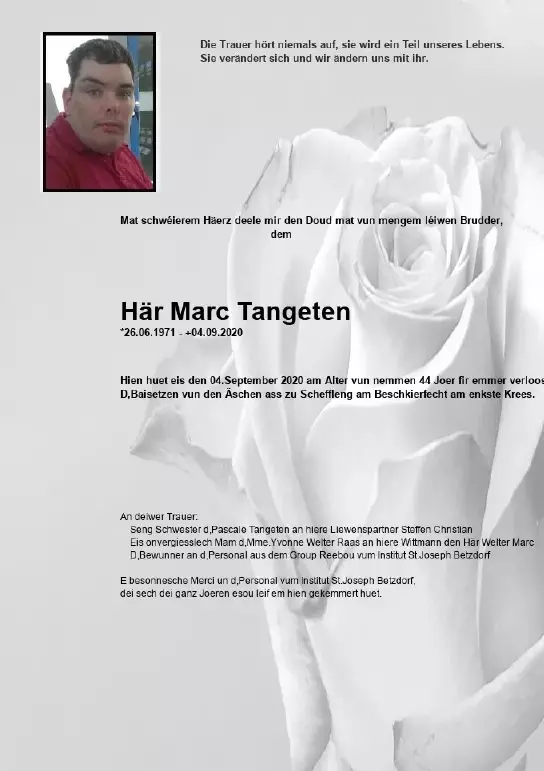 Traueranzeige für Marc Tangeten