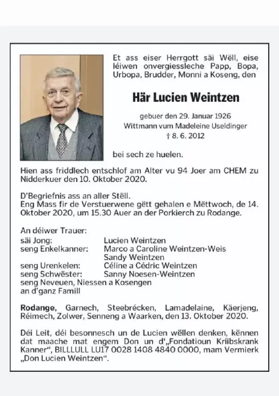 Traueranzeige für Lucien Weintzen