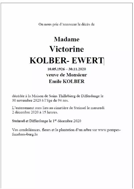 Traueranzeige für Victorine KOLBER- EWERT