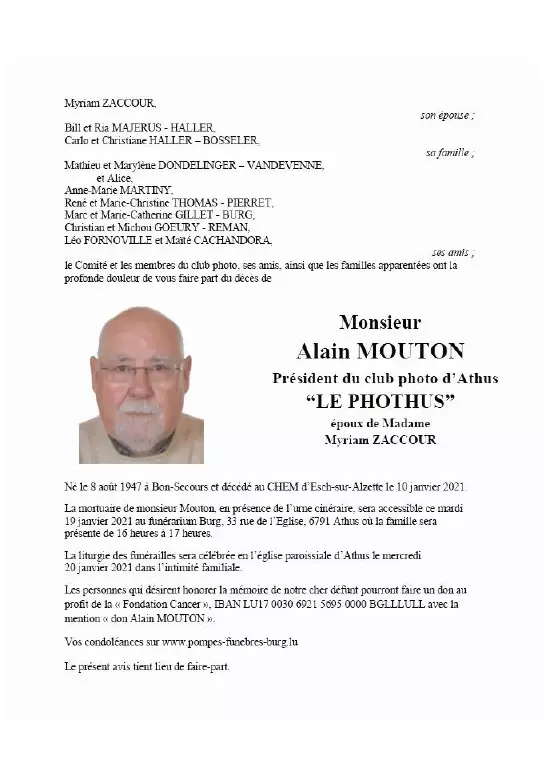 Traueranzeige für Alain MOUTON