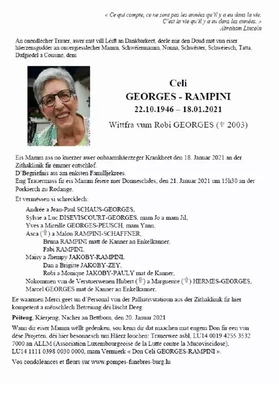 Traueranzeige für Celi GEORGES - RAMPINI