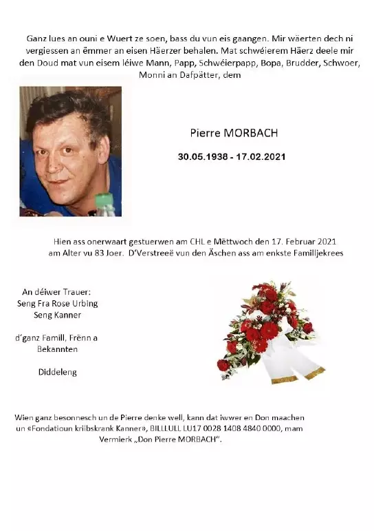 Traueranzeige für Pierre MORBACH