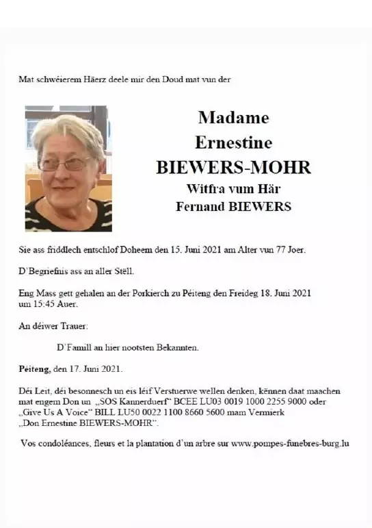 Traueranzeige für Ernestine BIEWERS-MOHR