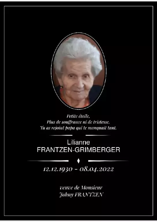 Traueranzeige für Lilianne FRANTZEN-GRIMBERGER