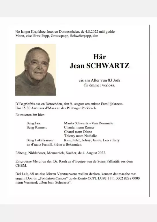 Traueranzeige für Jean Schwartz