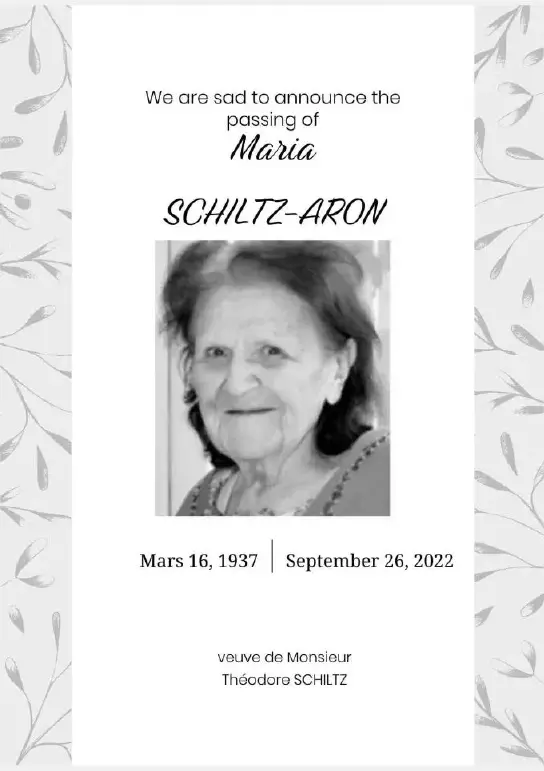 Traueranzeige für Maria Schiltz- Aron