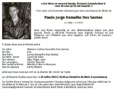 Traueranzeige für Paulo Jorge Ramalho Dos Santos