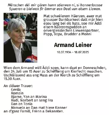 Traueranzeige für Armand Leiner