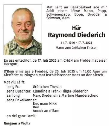 Traueranzeige für Raymond Diederich