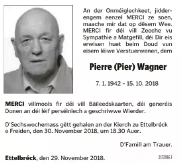 Traueranzeige für Pierre Wagner