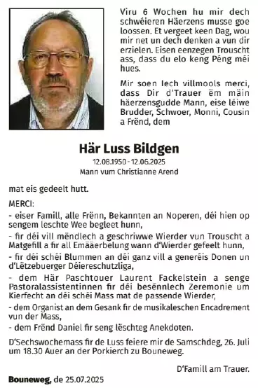 Traueranzeige für Luss Bildgen