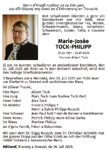 Traueranzeige für Marie-Josée Tock-Philipp