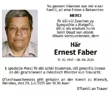 Traueranzeige für Ernest Faber