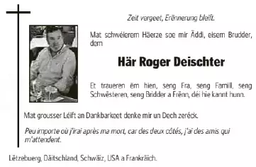 Traueranzeige für Roger Deischter