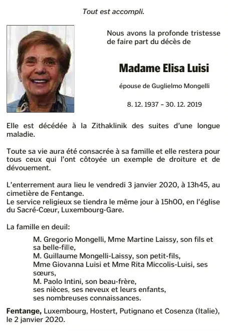 Traueranzeige für Elisa Luisi