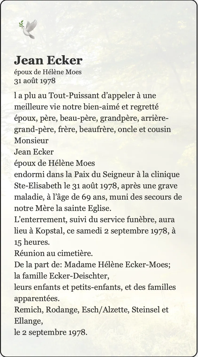 Traueranzeige für Jean Ecker