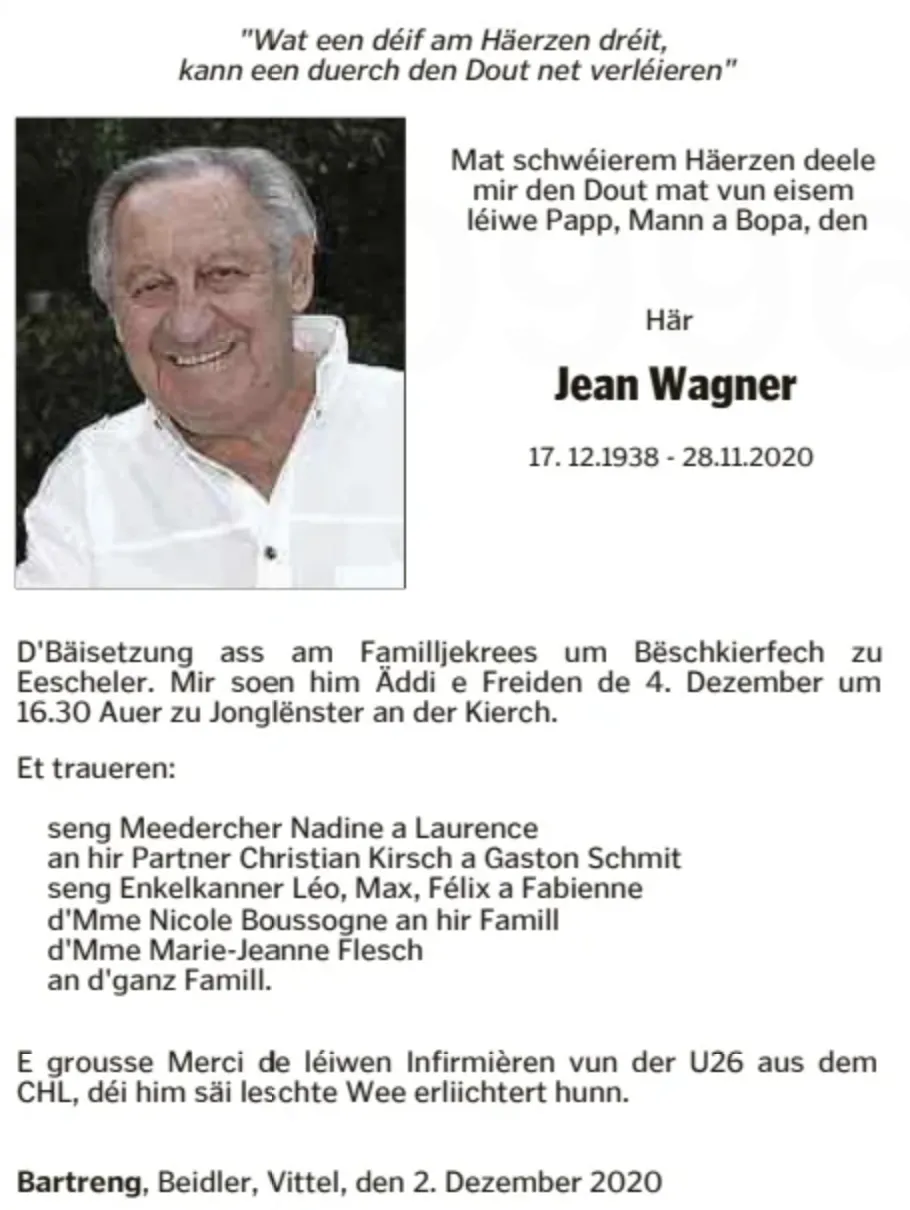 Traueranzeige für Jean Wagner