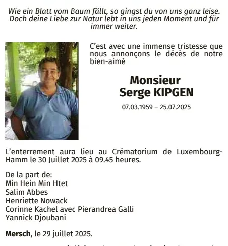 Traueranzeige für Serge Kipgen
