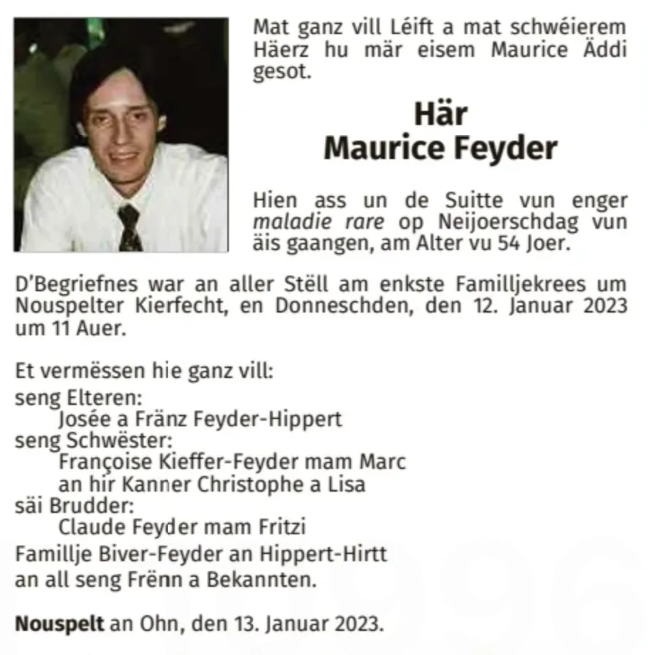 Traueranzeige für Maurice Feyder