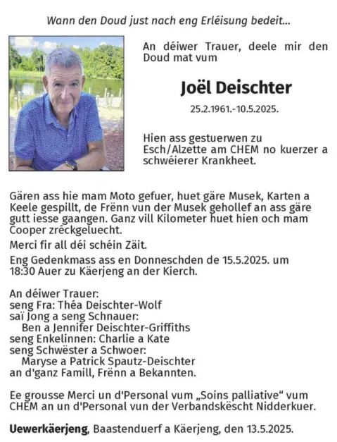 Traueranzeige für Joël Deischter