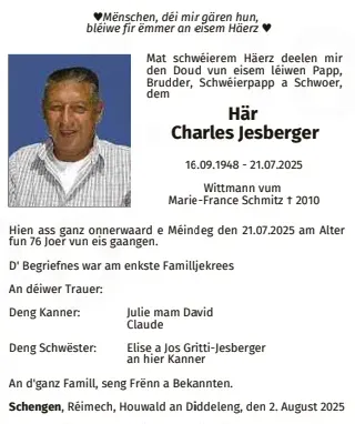 Traueranzeige für Charles Jesberger