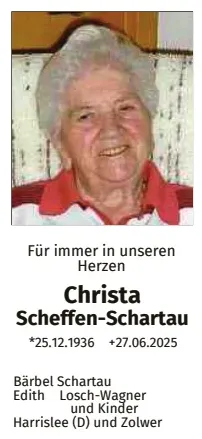 Traueranzeige für Christa Scheffen-Schartau