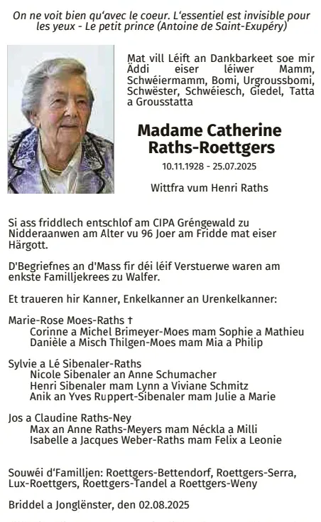 Traueranzeige für Catherine Raths-Roettgers