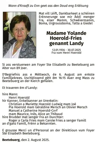 Traueranzeige für Yolande Hoerold-Fries
